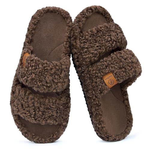 EverFoams Womens Fuzzy Open-toe Slippers Soft Comfy Memory Foam Indoor House Shoes