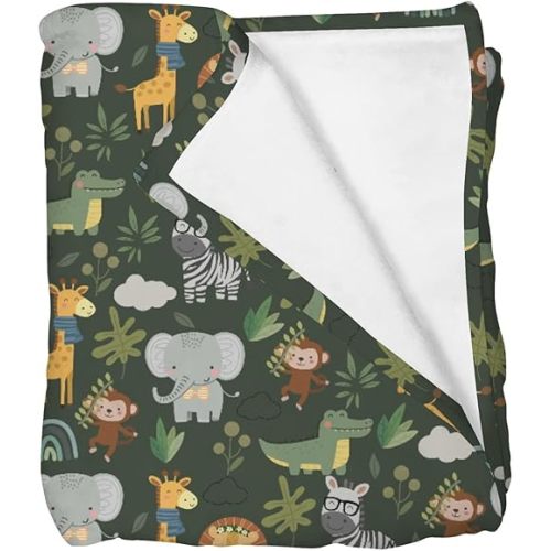 Jungle Safari Animals Baby Blankets for Girl Boy Infants Toddler Crib Stroller Nursery Elephant Lion Zebra Giraffe Leaves Swaddle Receiving Blanket Wild African Adventure Bed Blanket 30x40inch