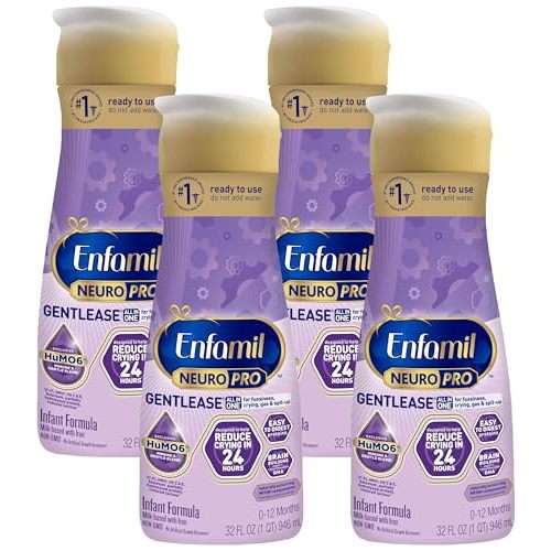 Enfamil NeuroPro Gentlease Baby Formula, Brain Building DHA, HuMO6 Immune Blend, Designed to Reduce Fussiness, Crying, Gas & Spit-up in 24 Hrs, Ready-to-Feed Gentle Infant Formula, Liquid, 32 Fl Oz