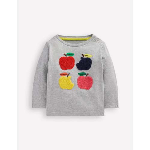 Long Sleeve Applique T-Shirt-Grey Marl Apples