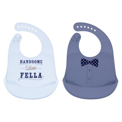Little Treasure Baby Boy Silicone Bibs 2pk, Handsome Fella, One Size - Handsome Fella - One Size