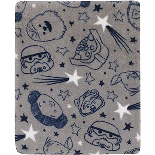 Star Wars Welcome to The Galaxy Navy and Gray Princess Leia, R2-D2, Chewbacca, and C-3PO Super Soft Toddler Blanket
