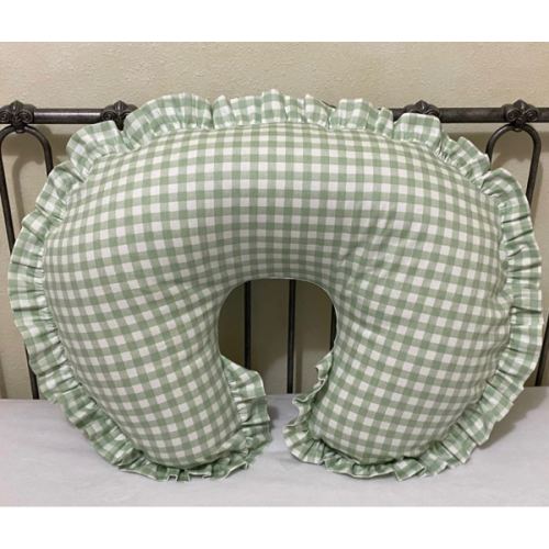 Sage Green Gingham Nursing Pillow Cover with Ruffle, Baby Girl, Baby B - Just Baby Designs