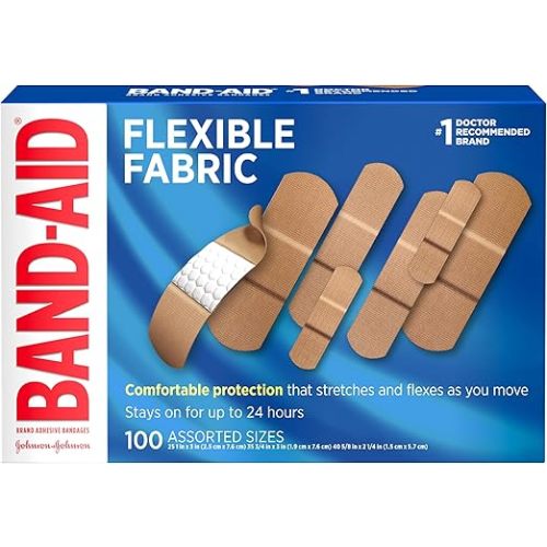 Band-Aid Brand Flexible Fabric Adhesive Bandages for Wound Care & First Aid, Assorted Sizes, 100 ct