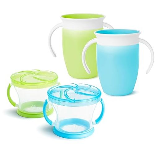 Munchkin® Miracle® 360 Trainer Cup and Snack Catcher, 4 Piece Set, Blue/Green