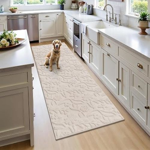 Vaukki 2x6 Runner Rug for Living Room, Soft Fluffy Washable Modern Floral Indoor Floor Mat, Non Slip Shaggy Boho Accent Throw Carpet for Bedroom, Living Room, Nursery and Dining Room, Beige