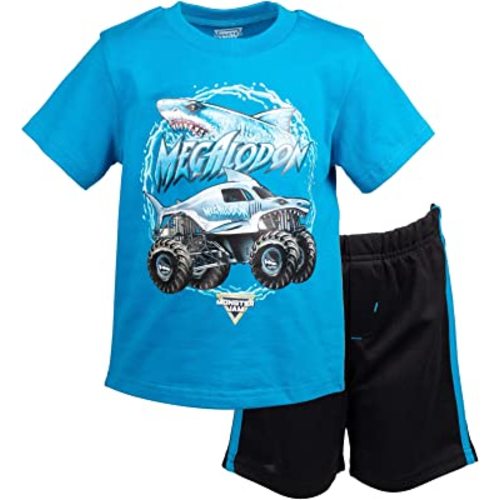 Monster Jam T-Shirt and Mesh Shorts Outfit Set Toddler to Big Kid Grave Digger El Toro Loco Megalodon