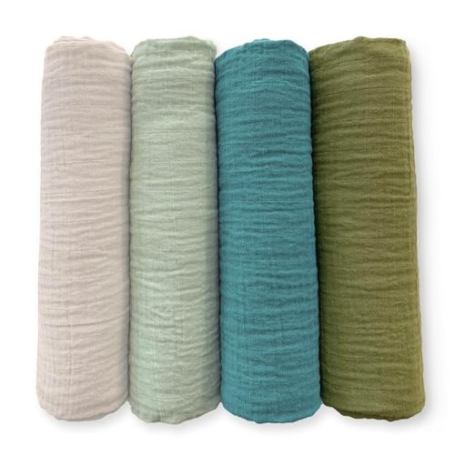 SwaddleDesigns Cotton Muslin Swaddle Blankets for Baby Boy & Baby Girl, Set of 4, Neutral Receiving Blankets for Newborn, Baby Registry & Gift, 46x46 inches, Oceana