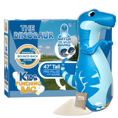 INFLATABLE DUDES Dinosaur -Kids Punching Bag | Already Filled with Sand| Bop Bag | Premium Inflatable Toy | Punching Bag for Kids | Enhanced Bounce-Back Action! | Indoor Outdoor - Party Games