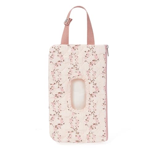 Quilted Baby Wipe Holder Quilted Wipe Pouch Portable Hanging Floral Wet Wipes Bag for Car, Stroller