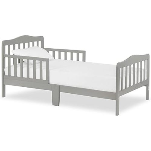 Dream On Me Classic Design Toddler Bed in Cool Grey, Low-to-Floor Wooden Bed with Safety Rails, GREENGUARD Gold & BSA Certified, Non-Toxic Finish