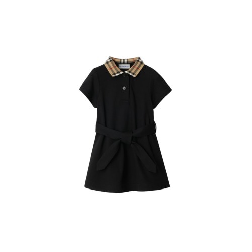 Check Collar Cotton Polo Shirt Dress, 6M