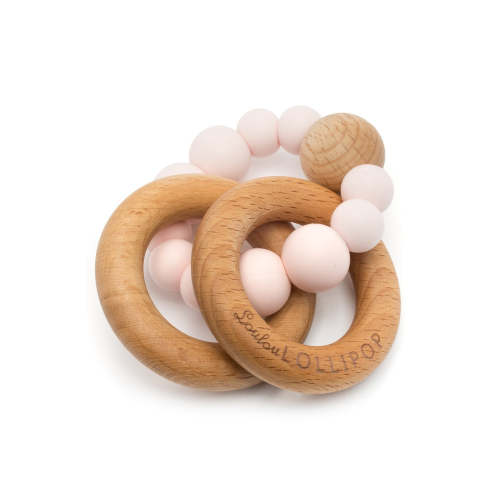 Bubble Silicone and Wood Teether - Pink Quartz