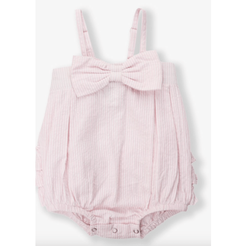 Bow Front Bubble Woven Romper | RuffleButts & RuggedButts