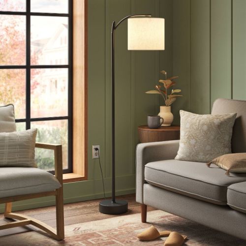 Threshold Downbridge Floor Lamp with Shade Black/Tan - Threshold™: Ambient Light, Metal Base, Linen Drum