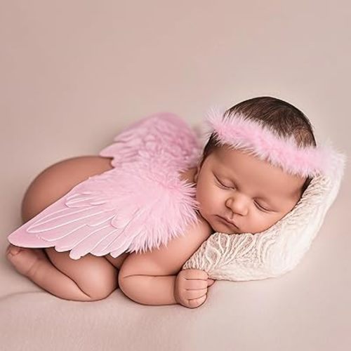 Holibeat 0-6M Newborn Baby Angel Wings with Feathers Newborn Photography Posing Props with a Headband (pink1)