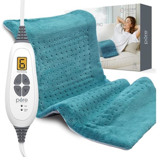 Pure Enrichment® PureRelief XL Heating Pad - 12" x 24" Electric Heating Pad for Back Pain & Cramps, 6 Heat Settings, FSA/HSA Eligible, Soft Machine Wash Fabric, Auto-Off & Moist Heat (Blue)