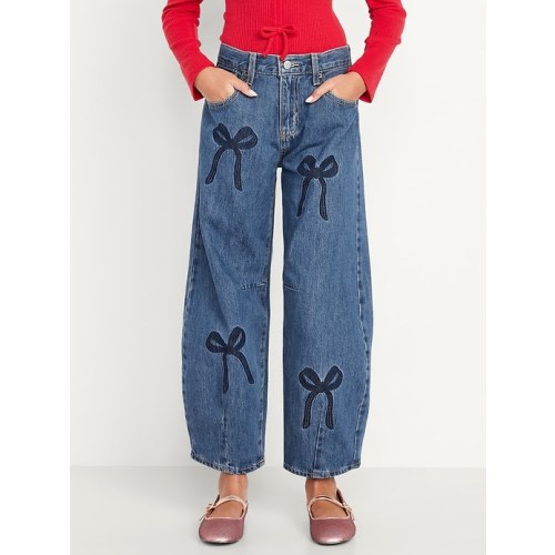 Printed Super Baggy Barrel-Leg Jeans for Girls