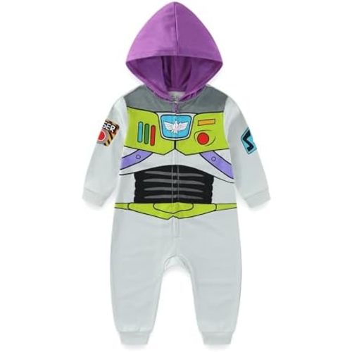 Disney Toy Story Woody or Buzz Lightyear Boys’ Hooded Romper for Newborn, Infant and Toddler – Blue/Yellow or White