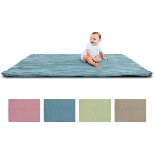 Ubbi Baby Floor Mat, Thick and Comfortable 40.5 x 57 Padded Play Mat for Babies and Toddlers, Detachable Cotton Muslin Cover, Machine Washable and Foldable, Open Water