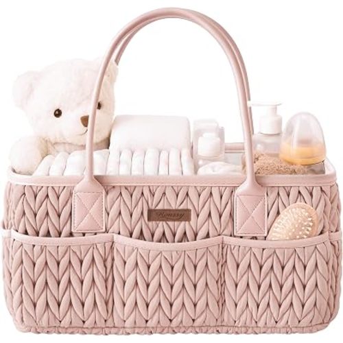 Konssy Baby Diaper Caddy Organizer, Braided Quilted Design with PU Handles