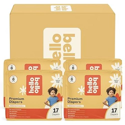 Hello Bello Diapers, Size 6 (35+ lbs) Superstars - 68 Count Value Pack of Premium Disposable Baby Diapers, Hypoallergenic with Soft, Cloth-Like Feel