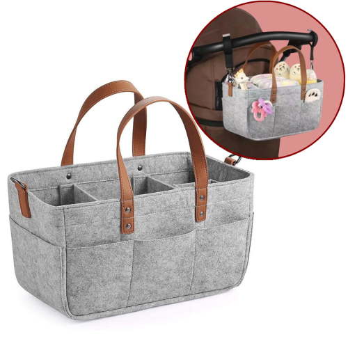 Djiypn 1 Pack Diaper Caddy Organizer, Car Caddy, Portable Organizer for Changing Table, Nursery, Light Gray