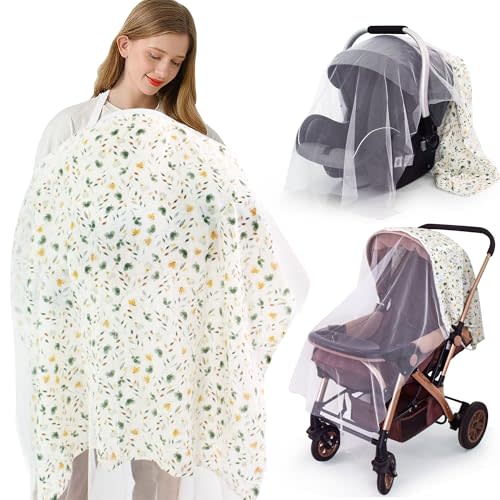Muslin Nursing Cover for Breastfeeding,Breathable Breastfeeding Cover, Privacy Breastfeeding Cover Nursing Apron, Lightweight & Ventilated Breastfeeding Cover,Multi-use Stroller Cover