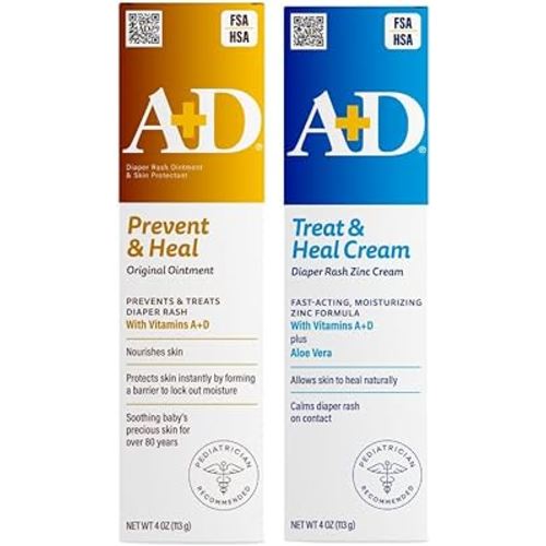 A+D Original Diaper Rash Ointment + Zinc Oxide Diaper Rash Cream 4oz Variety Pack - Prevents & Treats - Moisturizing Skin Protectant With Vitamins A & D