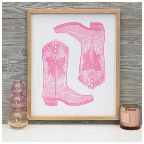 Pink Cowgirl Boots Wood Wall Decor