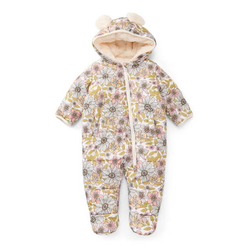 Jessica Simpson Baby Girls Floral Snowsuit with Teddy Bear Ears, Sizes 0M-12M