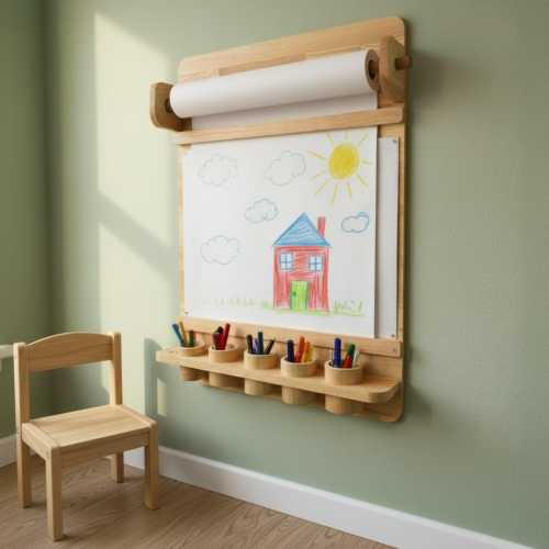 Wall Mounted Drawing Board with Paper Roll Dispenser & Storage Shelf for Children | Kids Art Board | Toddler Gift