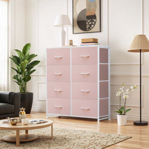 Dresser, Betcozy Storage Organizer with 8 Drawers for Bedroom, Chest of Drawers with Sturdy Metal Frame, Wood Tabletop for Closet, Nursery, Pink