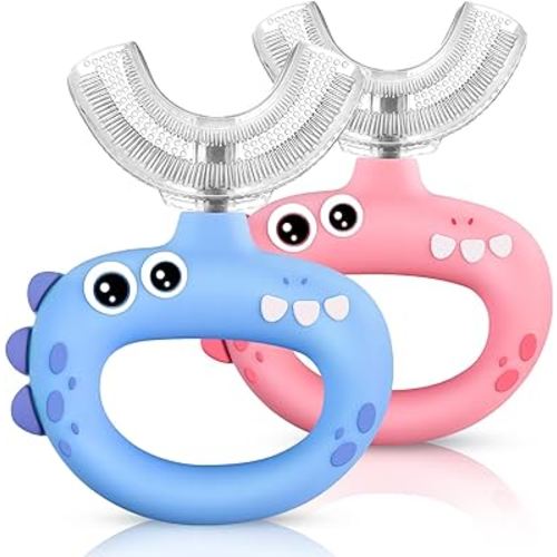 Toddler Toothbrush - U Shaped for Kids Ages 1-2, 2-4, Baby Toothbrush with Food Grade Soft Silicone, 360° Whole Mouth Cleaning Design, 2 PCS
