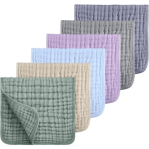 Looxii Muslin Burp Cloths 6 Pack 100% Cotton Muslin Cloths Large 20''x10'' Extra Soft Absorbent Burping Cloth for Baby Boys and Girls (Multicolor)