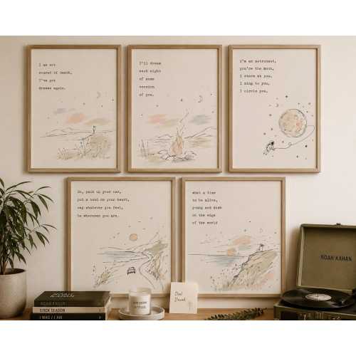 Noah Kahan Lyric Prints Set of 15 | Hand-Drawn Music Wall Art (Digital Download)