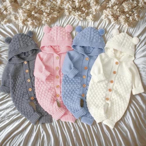 Cozy Knit Baby Romper Set – Bear Ear Hoodie – Newborn Outfit for Fall & Winter – Unisex Coming Home Baby Sweater Set