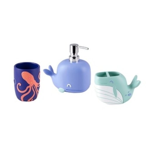 Whales 3pc Set Lotion Pump/Toothbrush Holder/Tumbler - 3pc bath accessory set