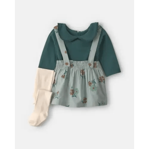 Baby Girl 3-Piece Floral Corduroy Long-Sleeve Dress Set - Green | Carter's