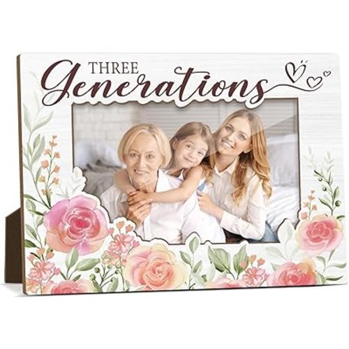 Three Generations Picture Frame, Family Photo Frame for Families, 4x6 Wooden Picture Frames Gifts for Parents Grandparents, Home Living Room Bedroom Office Shelf Table Decor -019