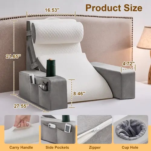 Reading Pillow for Sitting in Bed Adult with Pockets & Cup Holder Backrest for Gaming Watching TV Supportive Bed Chair Rest - TikTok Shop