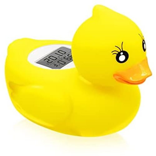 Baby Bath Tub Water Thermometer - (Upgraded Version) Digital Water Temperature Thermometer & Room Thermometer, Duck Floating Toy for Infant Toddler Bathtub Pool with LED Display, Temperature Warning