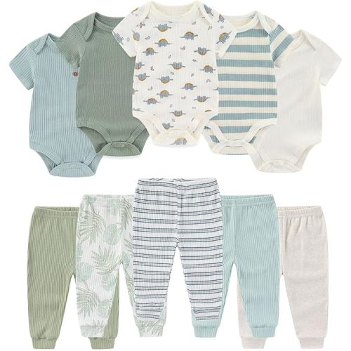 Baby Bodysuit and Pant Set Summer Ribbed Mix Match Infant Boy Girl Clothes Outfits