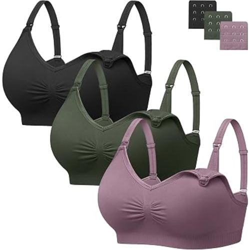 Angelhood Womens Seamless Sleep Nursing Bra,Breastfeeding Maternity Bra with Remove Bra Pads Extenders Pack of 3