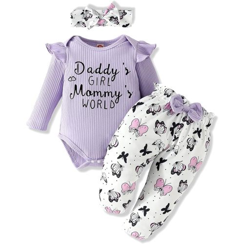 AMAWMW Newborn Baby Girl Clothes Infant Baby Ruffle Romper Pants Summer Outfits 4PCS Gifts Set Toddler Girls' Clothing