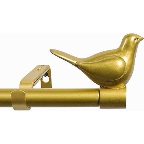 MERIVILLE 3/4" Diameter Farmhouse Single Window Treatment Curtain Rod, Bird Finials (28"-48", Gold)