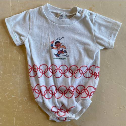80s Vintage Sesame Street Ernie Olympics bert muppets tv television childs kids childrens infant baby Onesie - YOUTH 6-9 MONTHS