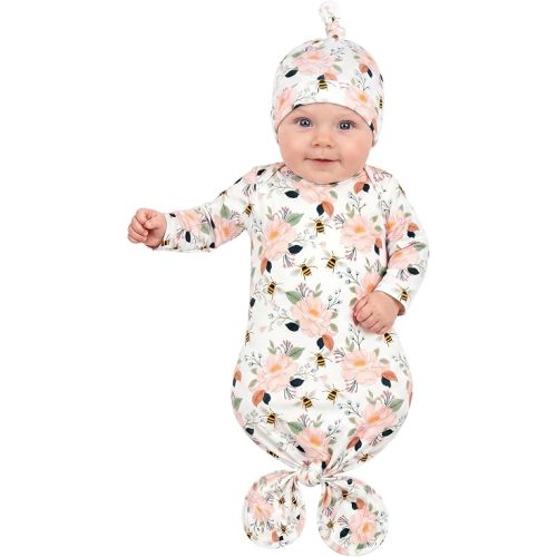 Baby Gowns, Stretchy Newborn Nightgown with Folding Glove 0-6 Month