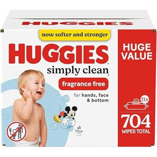 Baby Wipes, Huggies Simply Clean, UNSCENTED, Hypoallergenic, 11 Flip Top Packs, 704 count (Packaging may vary)