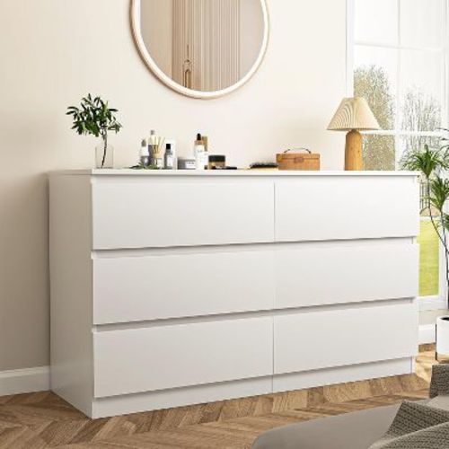 CIPACHO ModernWhite 6 Drawer Double Dresser Spacious Storage Chest for Bedroom Closet Living Room with Ample Space to Keep Home Tidy